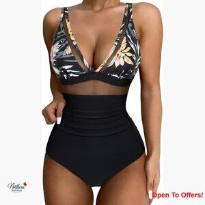 Mesh Tummy Control One Piece Swimsuit Push Up High Waisted Bathing Suit